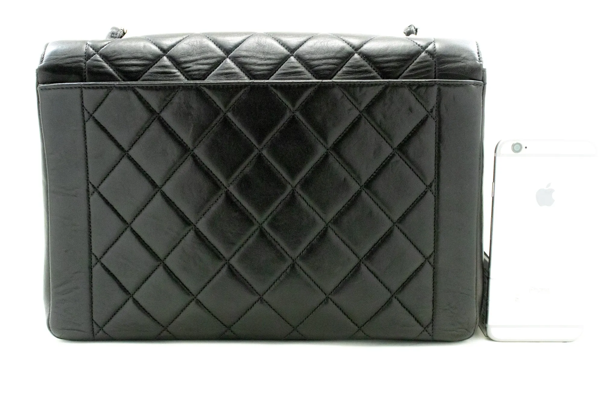 CHANEL Diana Flap Large Silver Chain Shoulder Bag Black Quilted