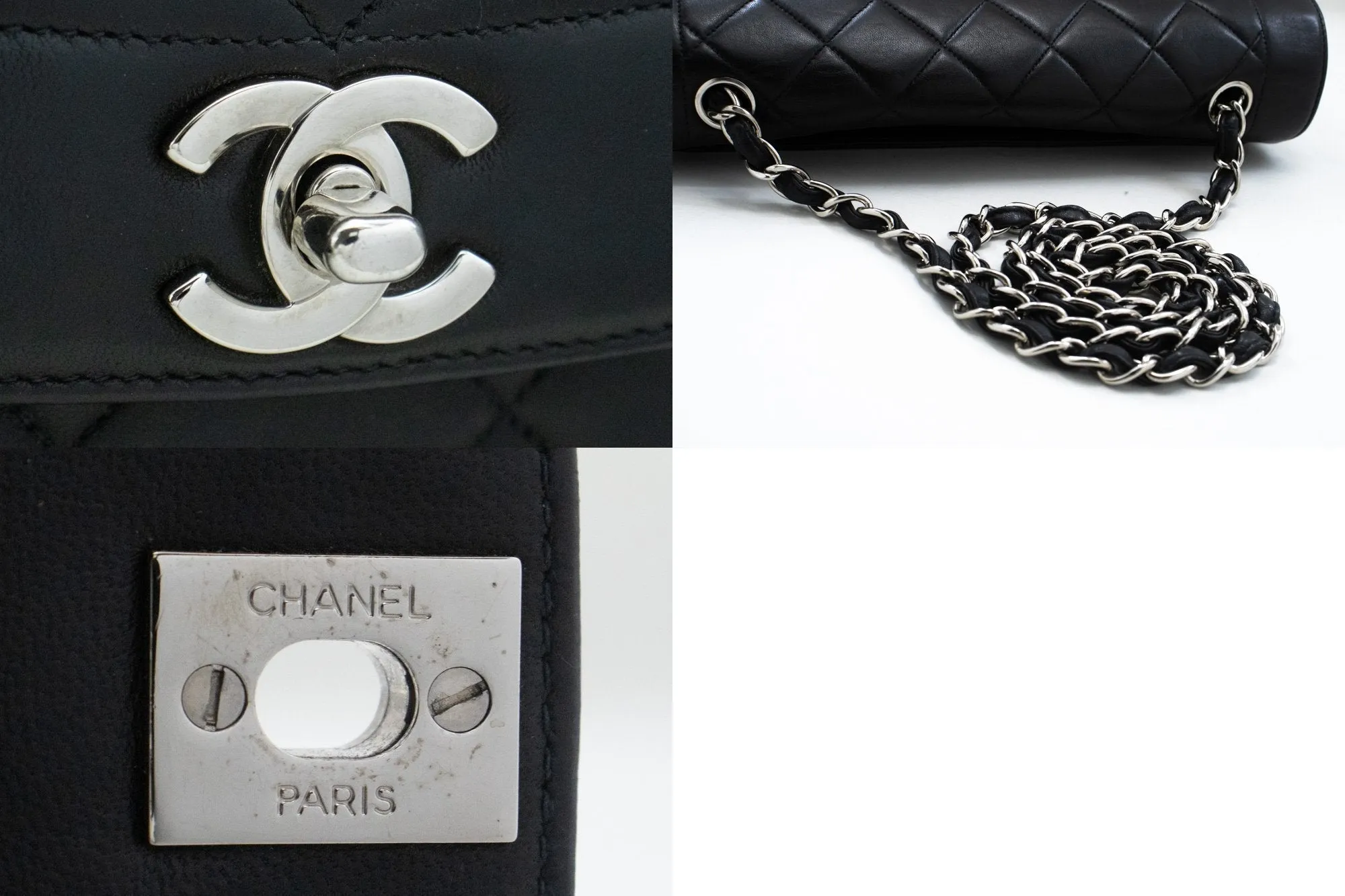 CHANEL Diana Flap Large Silver Chain Shoulder Bag Black Quilted