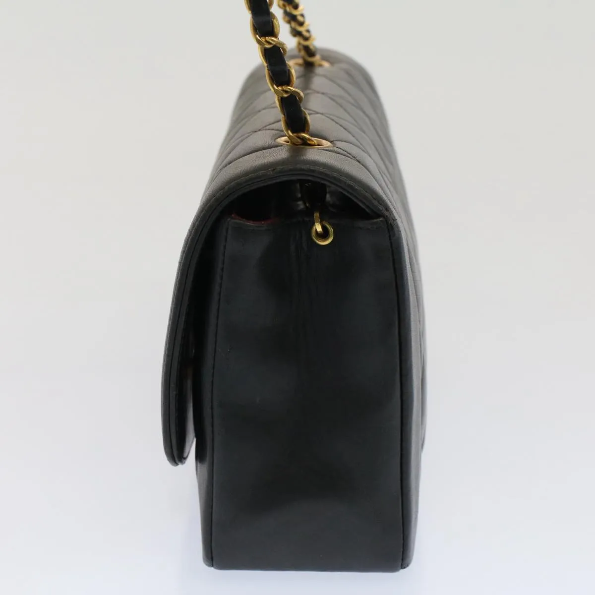 CHANEL Diana Matelasse Turn Lock Shoulder Bag Lamb Skin Black CC Auth 51272A