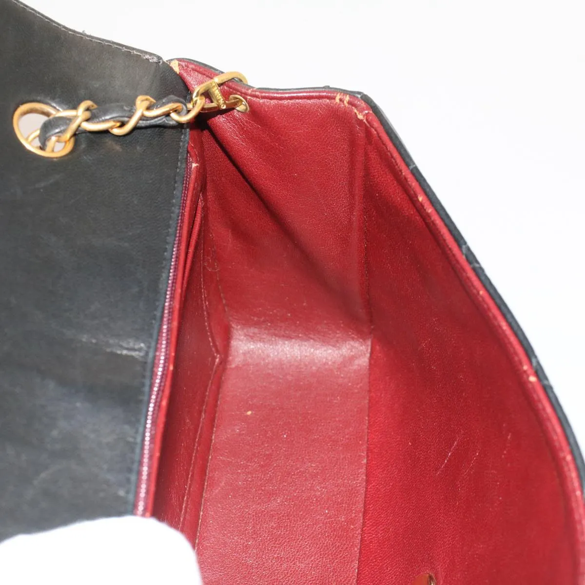 CHANEL Diana Matelasse Turn Lock Shoulder Bag Lamb Skin Black CC Auth 51272A