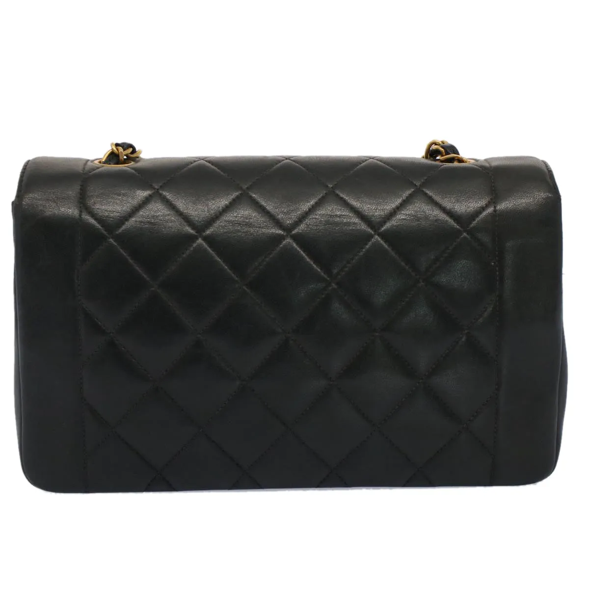 CHANEL Diana Matelasse Turn Lock Shoulder Bag Lamb Skin Black CC Auth 51272A