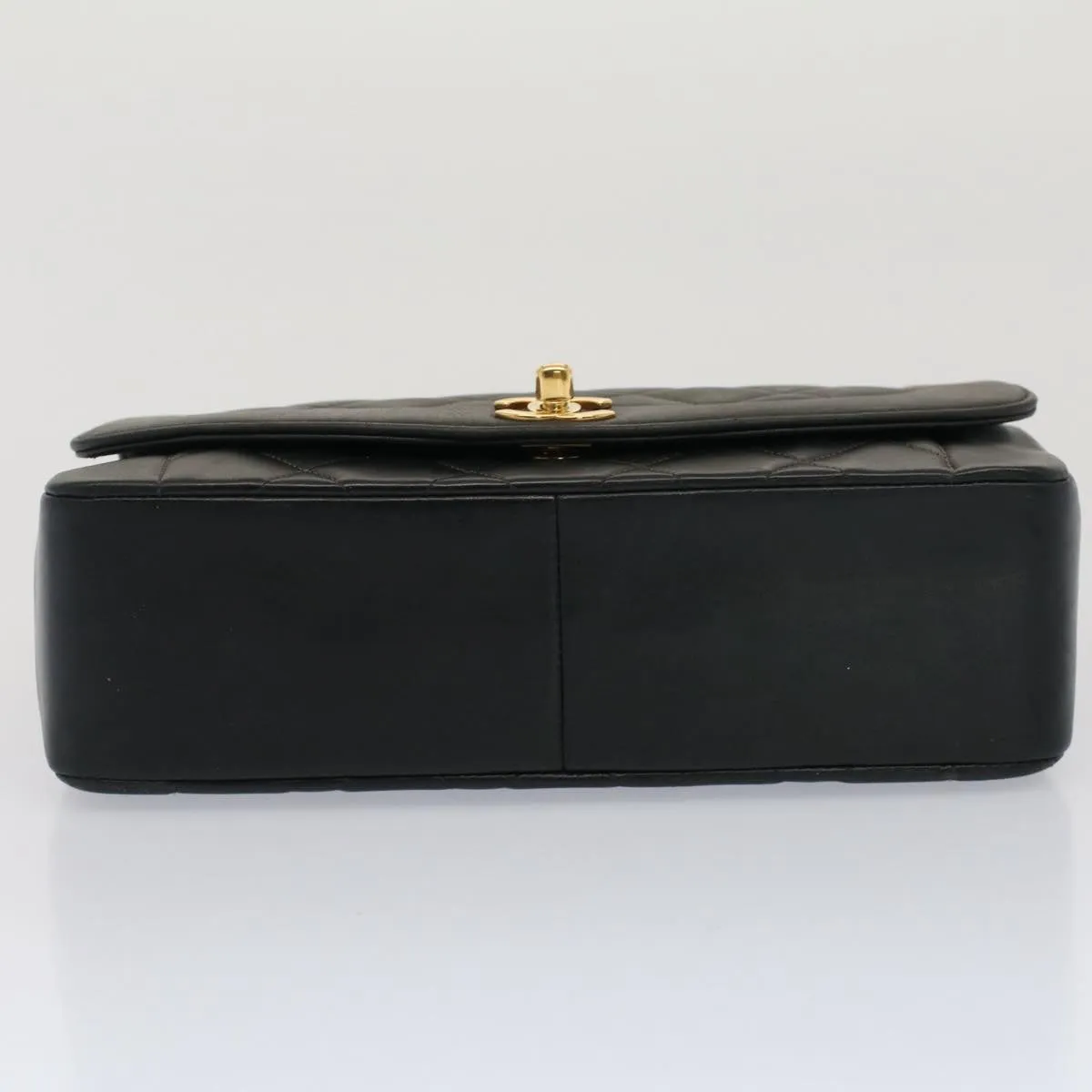 CHANEL Diana Matelasse Turn Lock Shoulder Bag Lamb Skin Black CC Auth 51272A