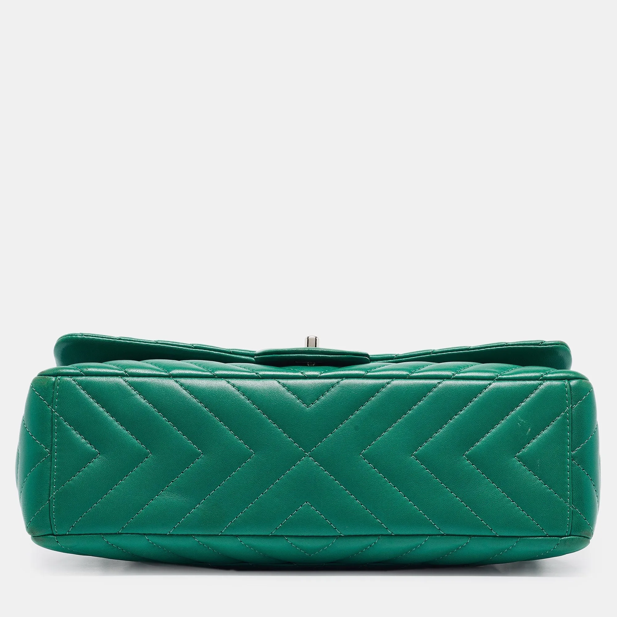 CHANEL Green Chevron Leather Maxi Classic Single Flap Bag