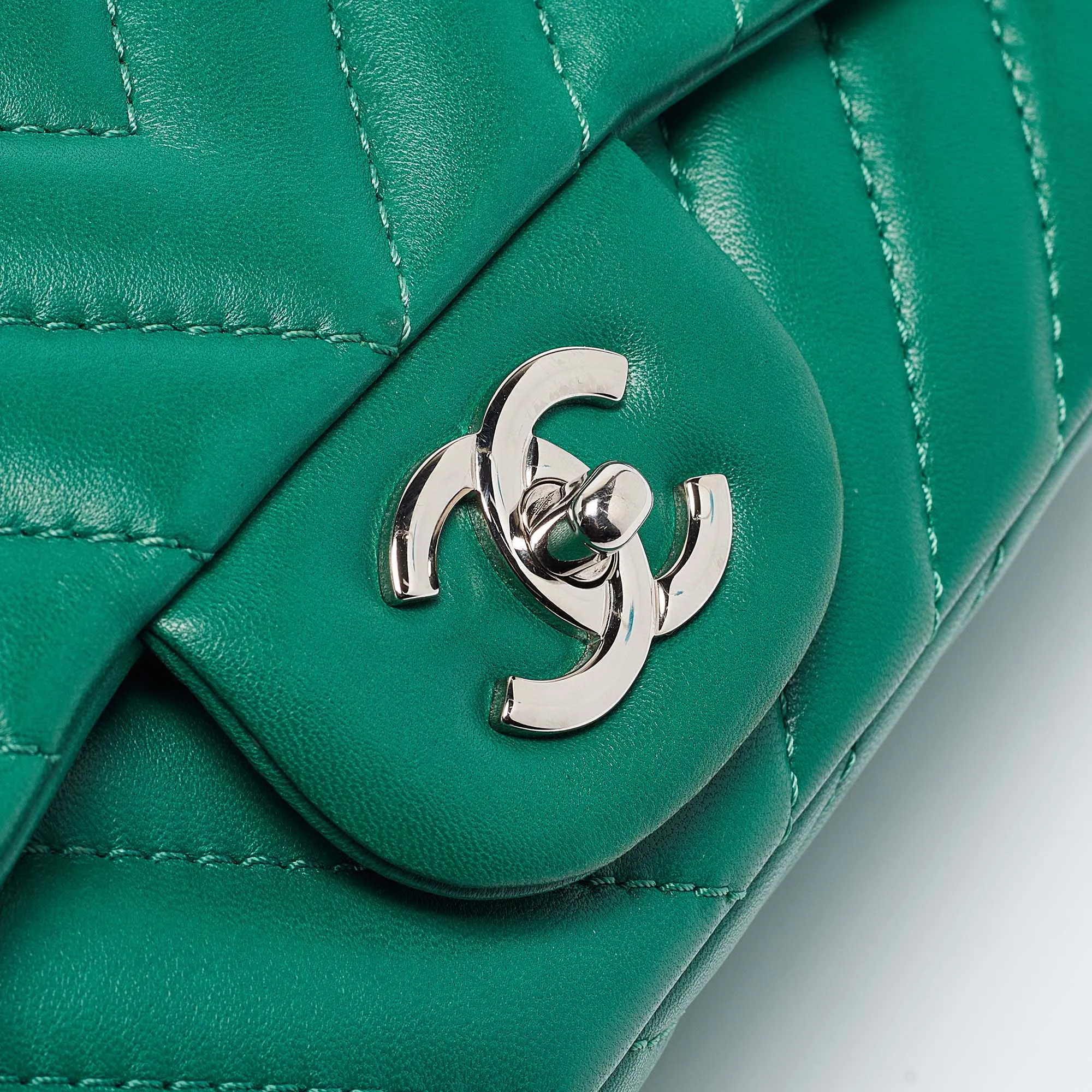 CHANEL Green Chevron Leather Maxi Classic Single Flap Bag
