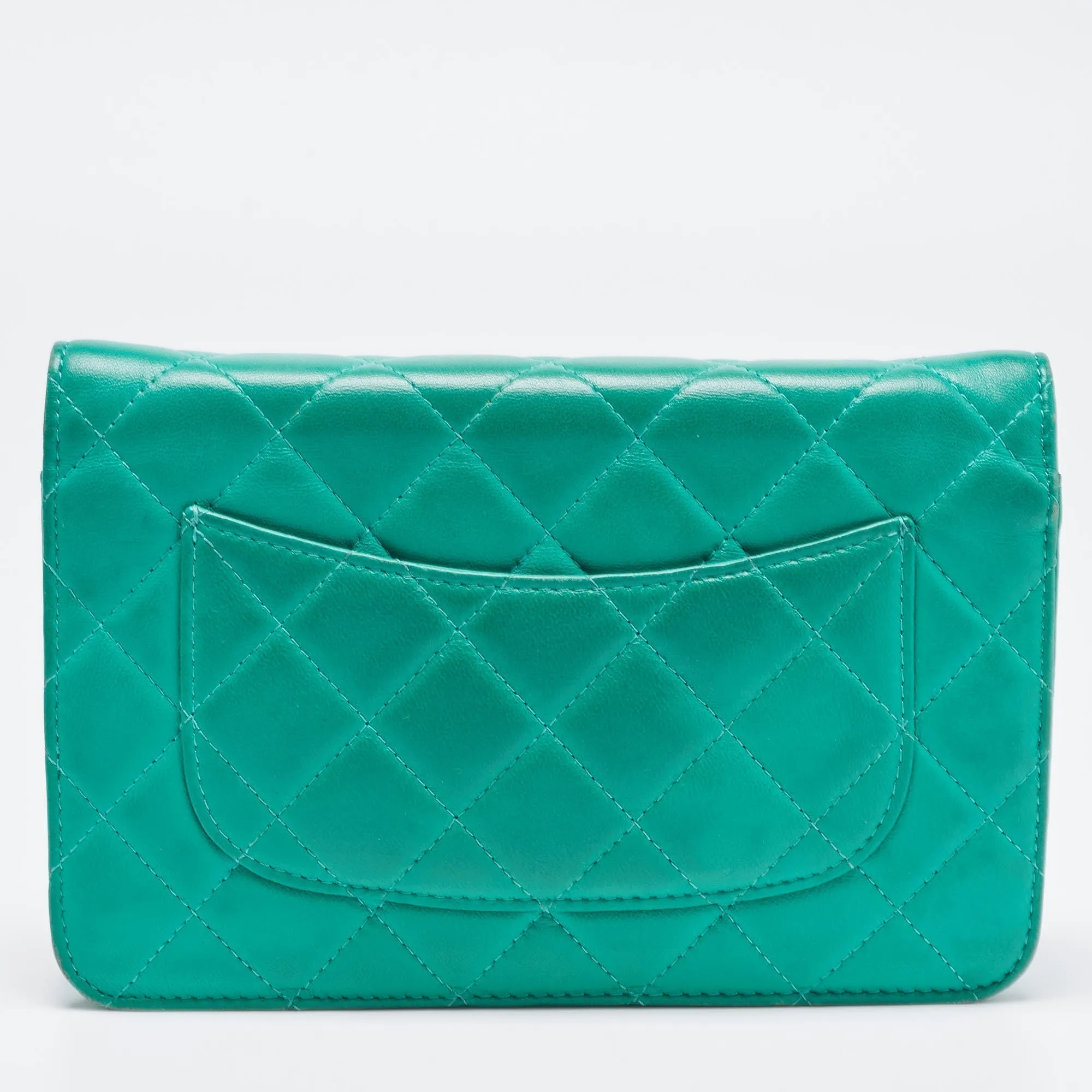 CHANEL Green Leather CC Wallet On Chain
