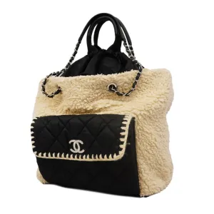 Chanel handbag, Matelasse, chain shoulder, nylon, boa, black, women's