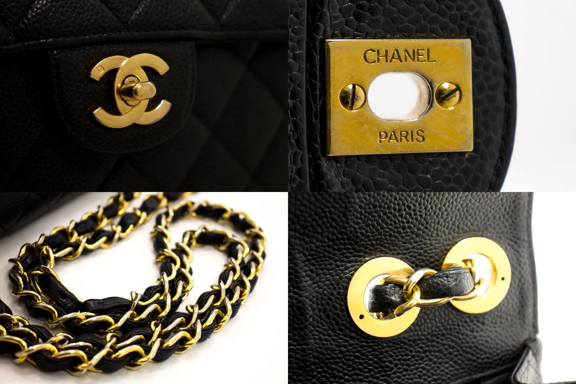 CHANEL Jumbo Caviar 11" Large Chain Shoulder Bag Flap Black Quilt