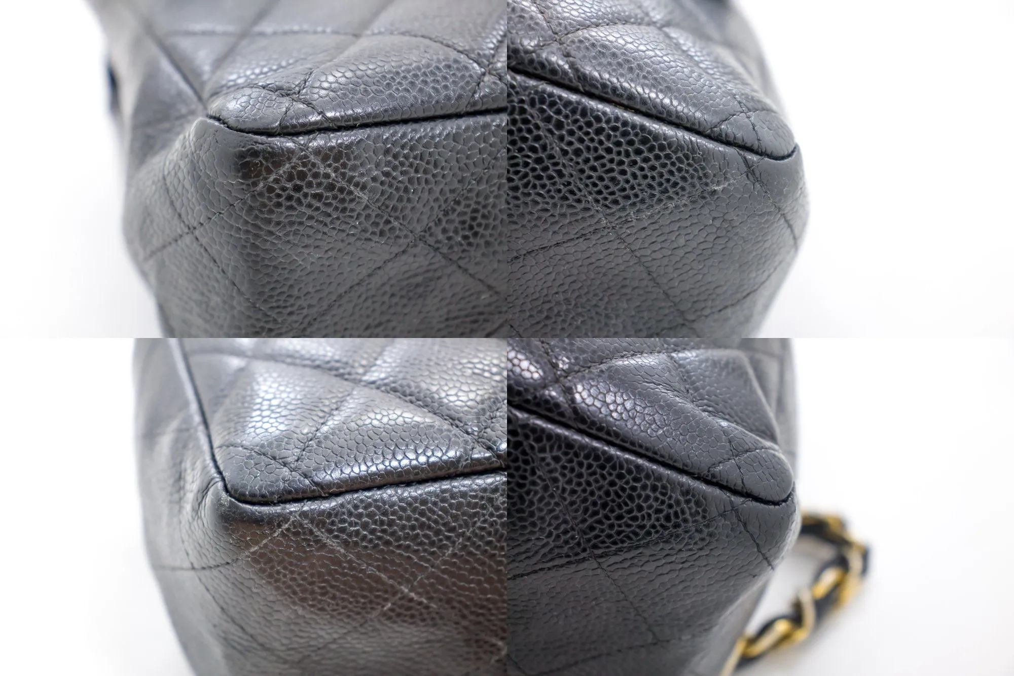 CHANEL Jumbo Caviar 11" Large Chain Shoulder Bag Flap Black Quilt