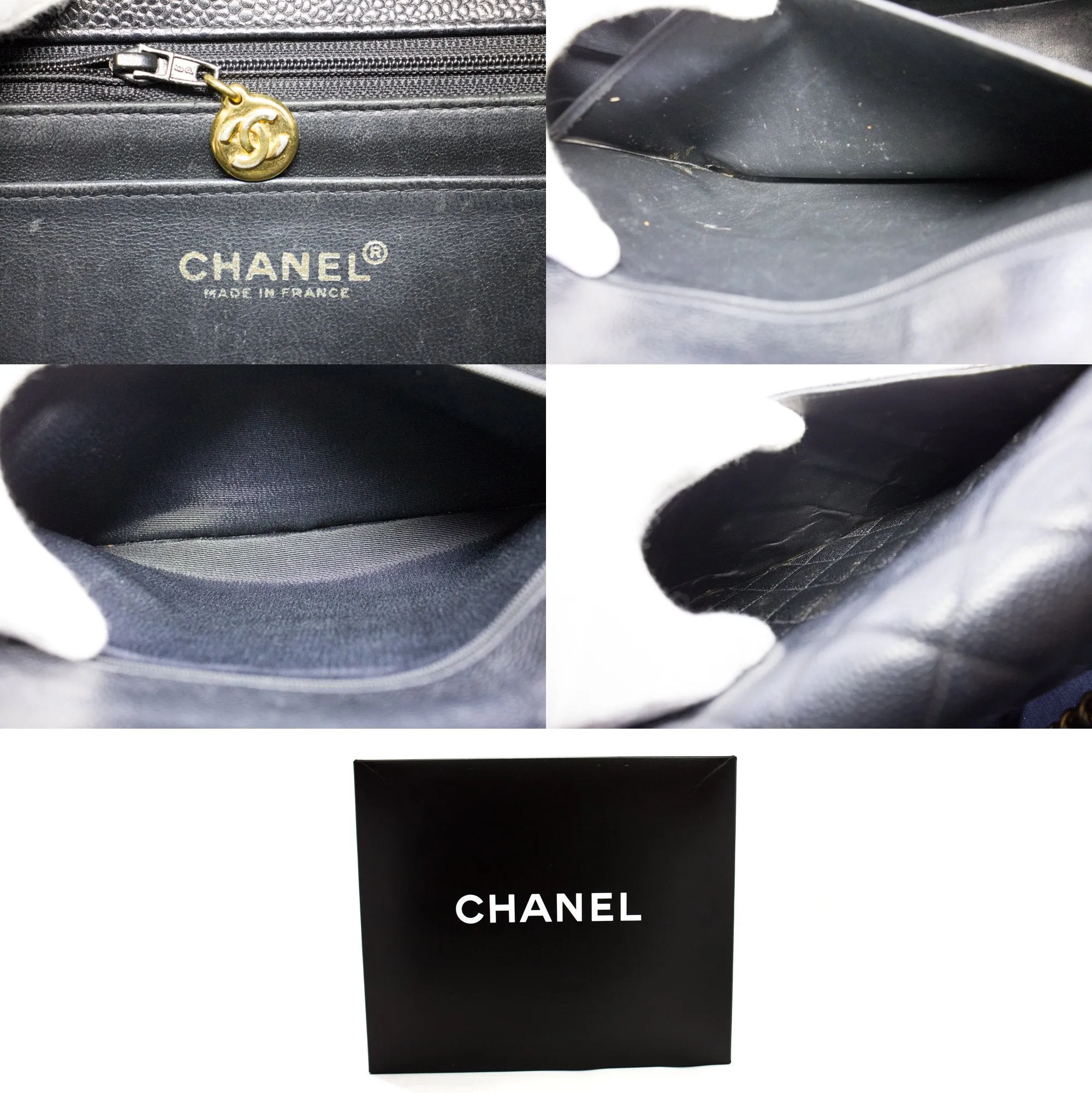 CHANEL Jumbo Caviar 11" Large Chain Shoulder Bag Flap Black Quilt
