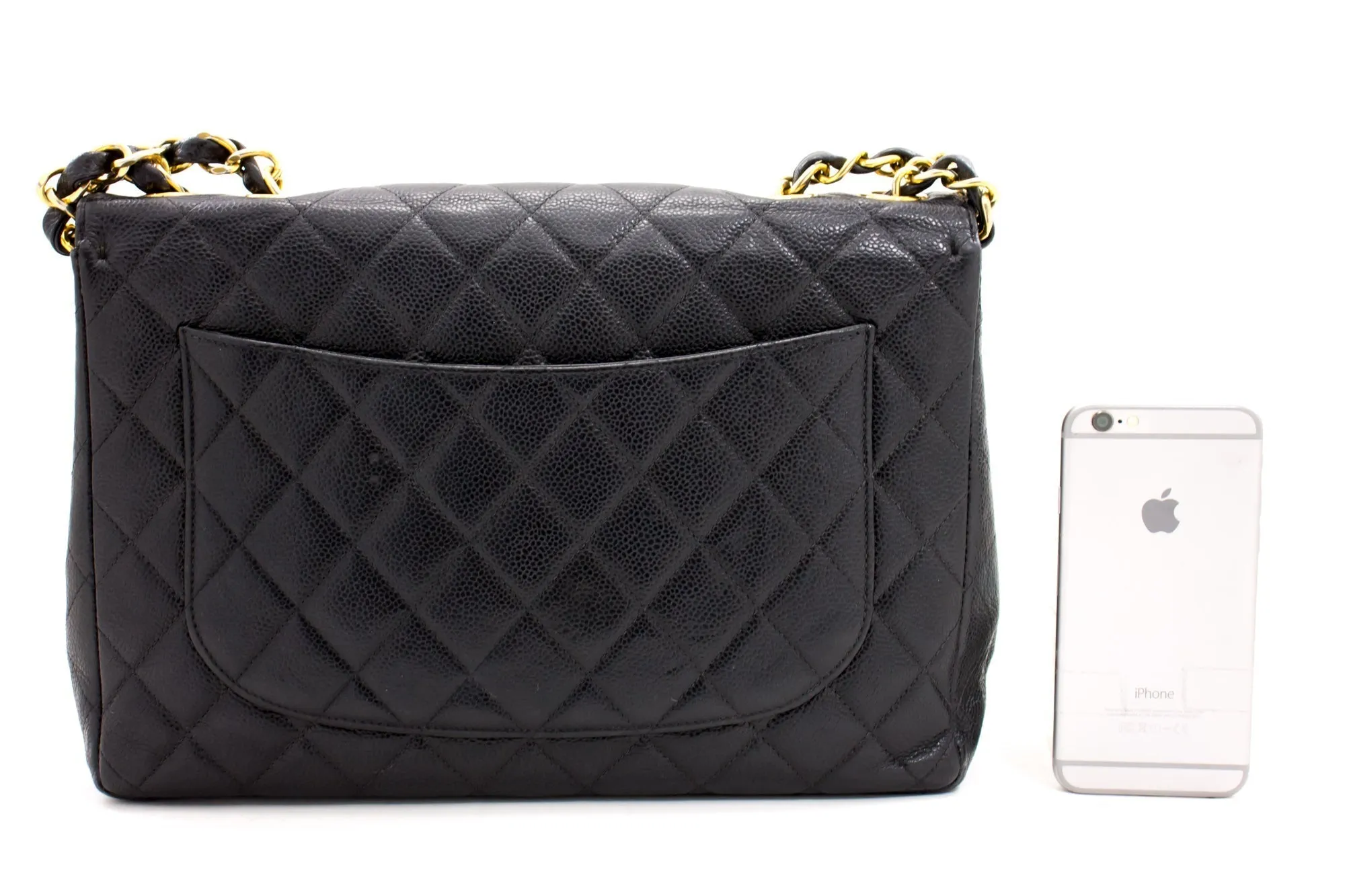 CHANEL Jumbo Caviar 11" Large Chain Shoulder Bag Flap Black Quilt