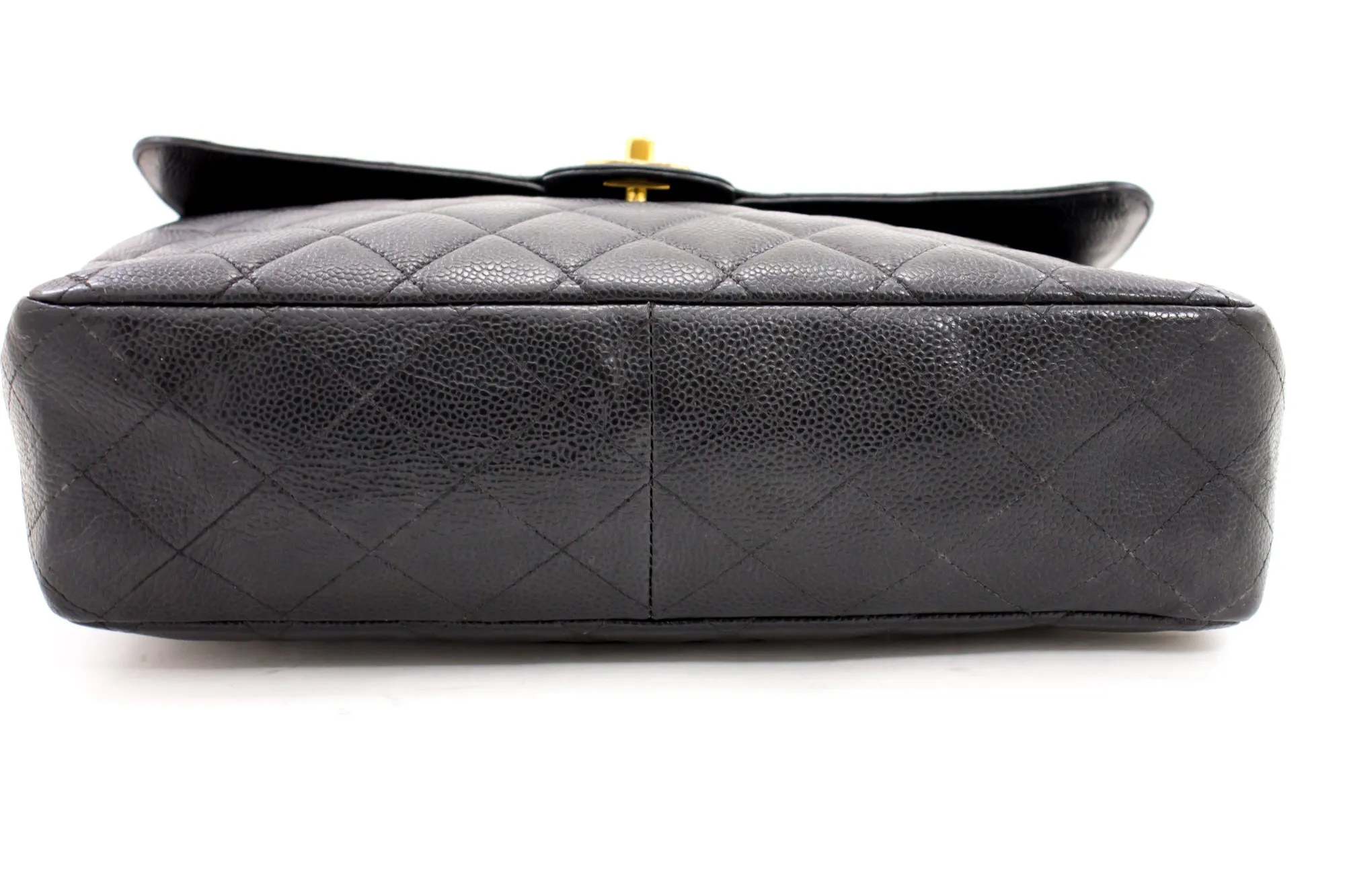 CHANEL Jumbo Caviar 11" Large Chain Shoulder Bag Flap Black Quilt
