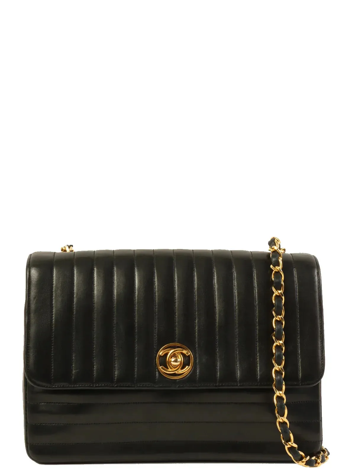 CHANEL Mademoiselle Stitch Circle Turn-Lock Chain Bag Black