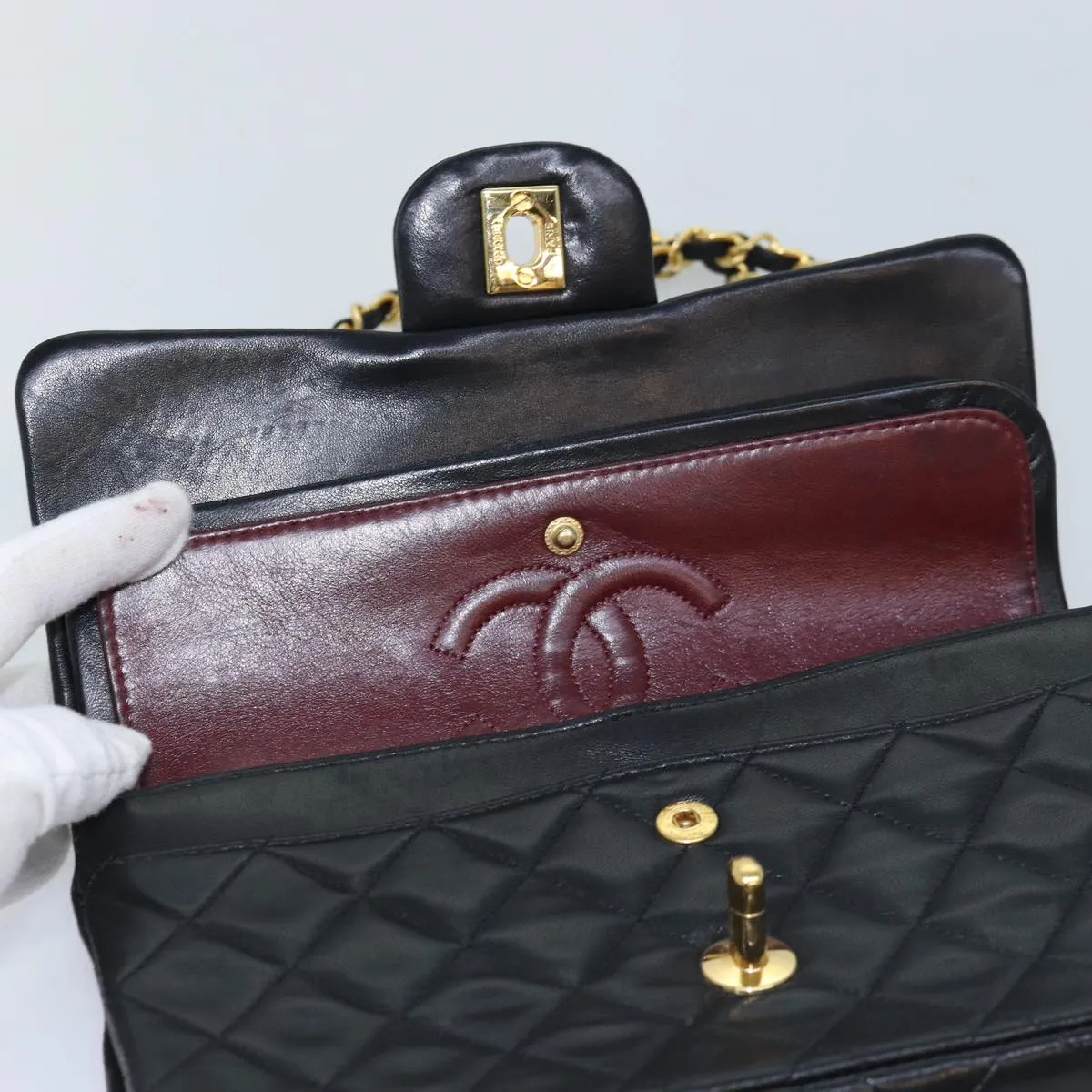 CHANEL Matelasse Chain Shoulder Bag Lamb Skin Black CC Auth 72241A