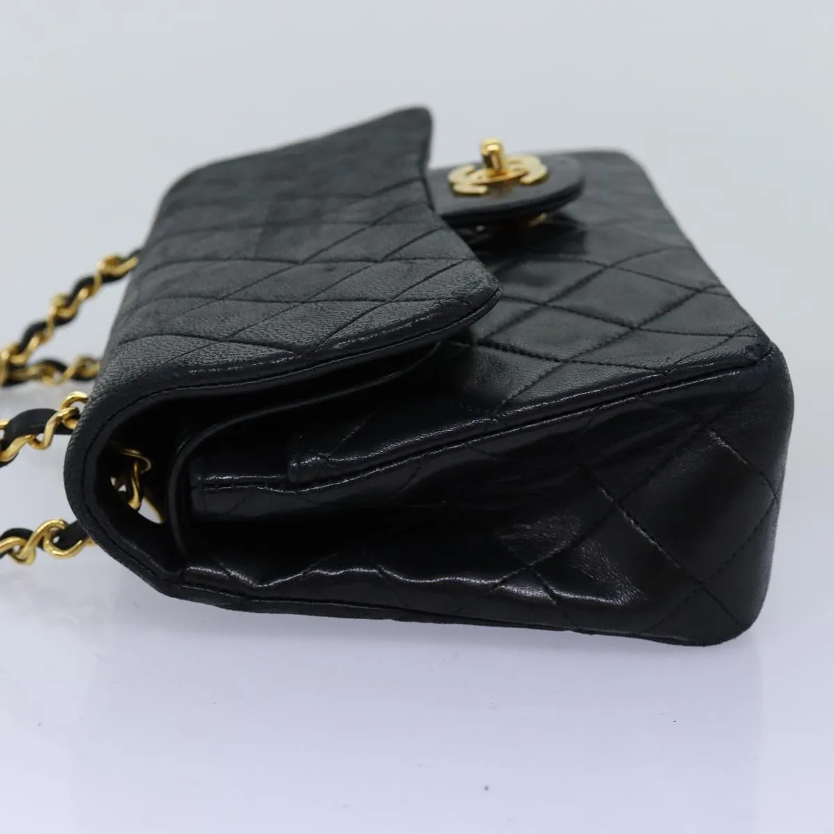 CHANEL Matelasse Chain Shoulder Bag Lamb Skin Black CC Auth 72241A