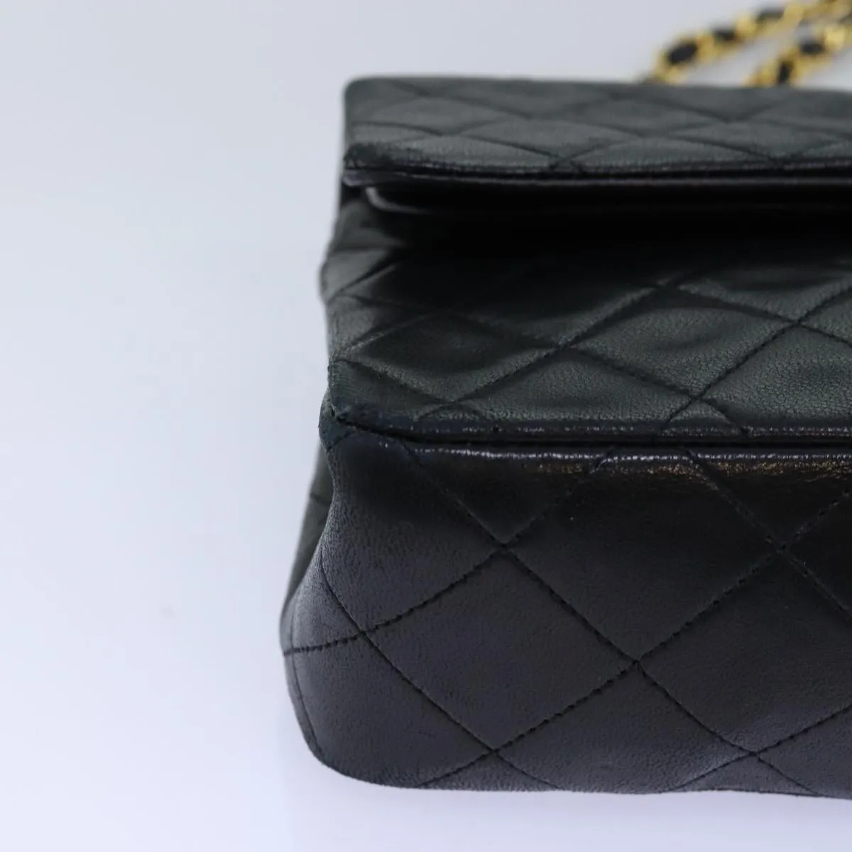 CHANEL Matelasse Chain Shoulder Bag Lamb Skin Black CC Auth 72241A