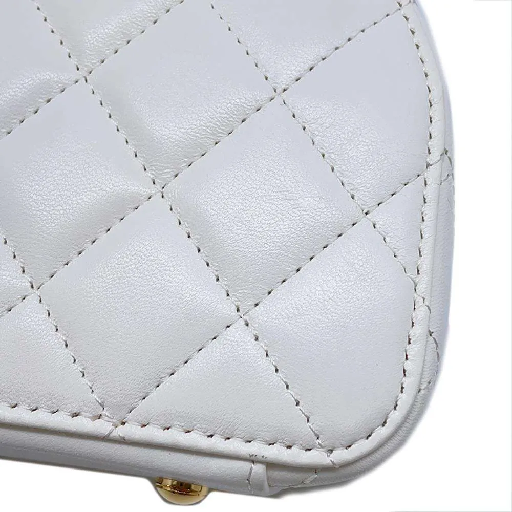CHANEL Matelasse ChainClutch Shoulder Bag White AP3088 Lambskin