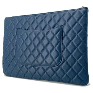 CHANEL Matelasse Clutch Bag Blue A82552 Lambskin Size 34