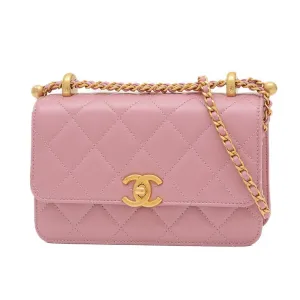 Chanel Matelasse Flap Bag Chain Shoulder Leather Pink AS2615
