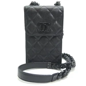 Chanel Matelasse Phone Case Chain Women's Shoulder Bag Caviar Skin Black