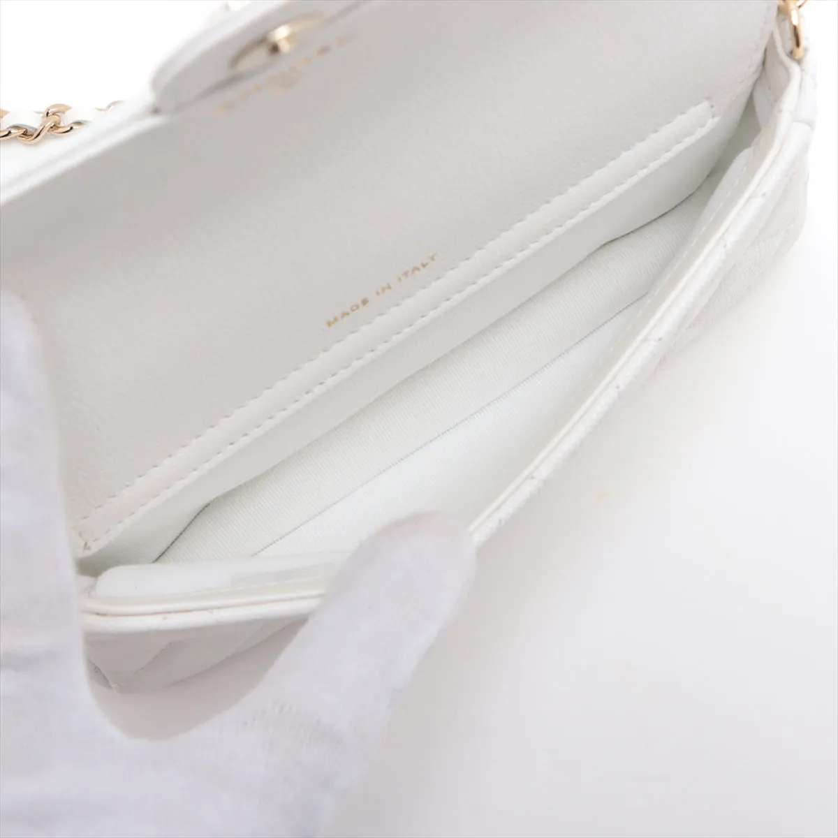 Chanel Matrasse Caviar S Chain Wallet Wallet White G  Random AP2096