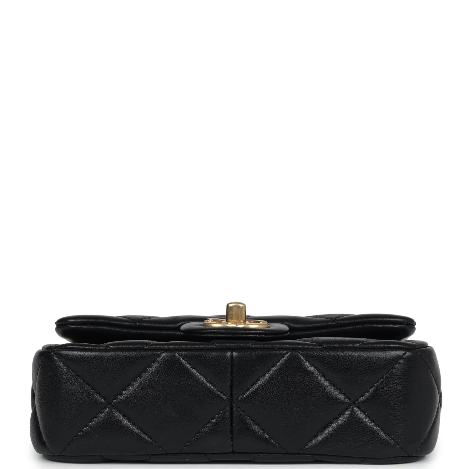 Chanel Mini Square Pearl Flap Bag Black Lambskin Brushed Gold Hardware