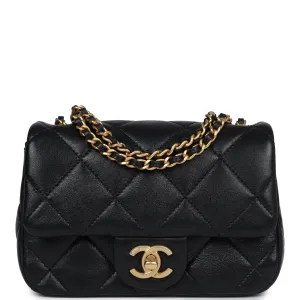 Chanel Mini Square Pearl Flap Bag Black Lambskin Brushed Gold Hardware
