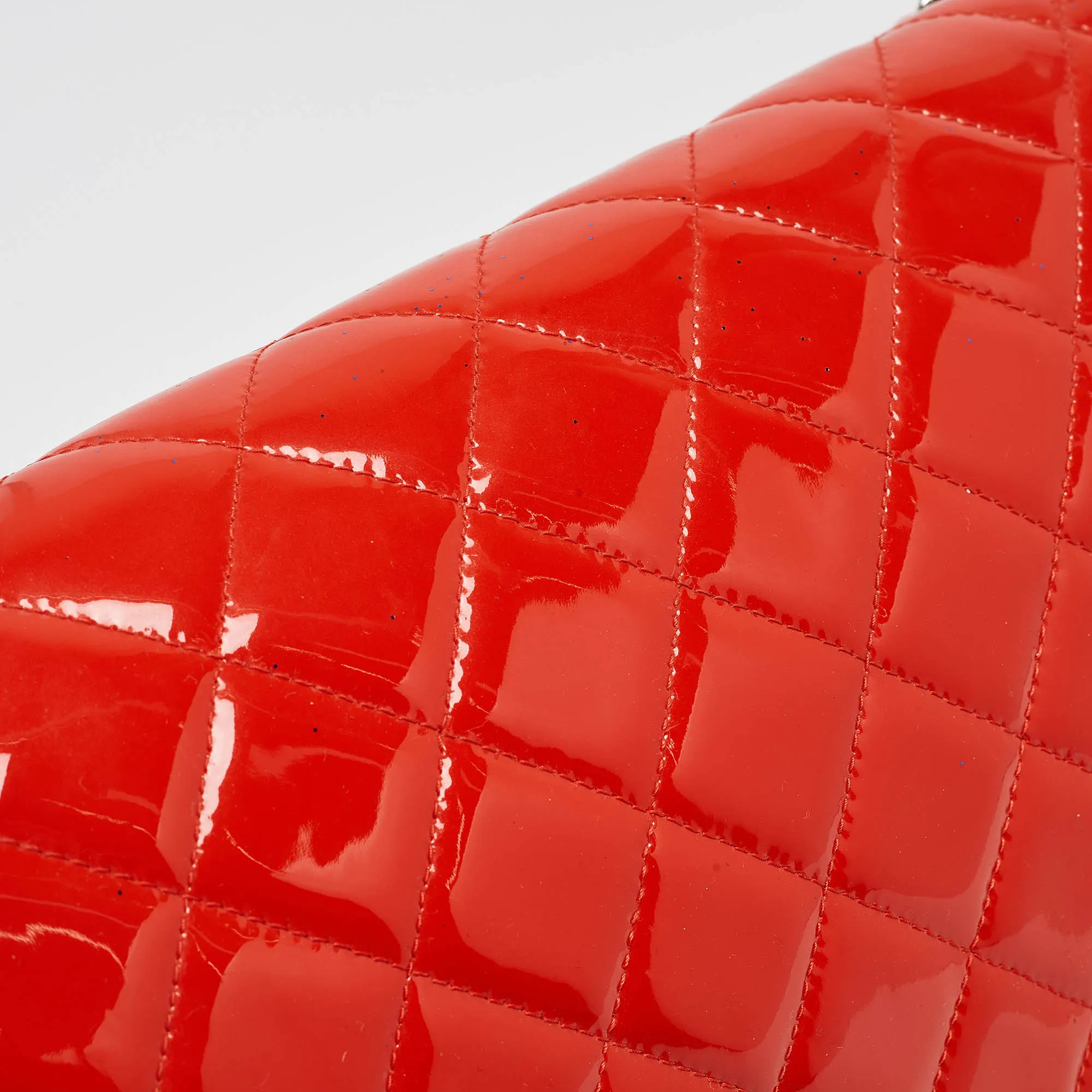 CHANEL Orange Quilted Patent Leather Maxi Classic Double Flap Bag