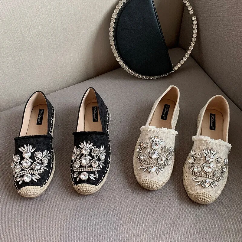 ChicMy-Fall Outfits  Womens Shoes For Female Slides Autumn New Slip-On Gladiator Luxury Rhinestones Loafers Casual Round Toe Ethnic Ladies Flats