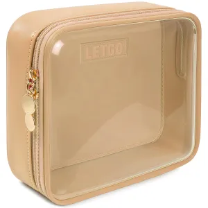 Clear Makeup Bags Large - TSA Approved Clear Toiletry Bag,Travel Size Toiletries Clear Cosmetic Bags Car Accessories Travel Essentials Travel Accessories for Women Men (Large Sand)