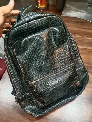 Croco Premium Pure Leather Backpack Bags Green for Men and Women