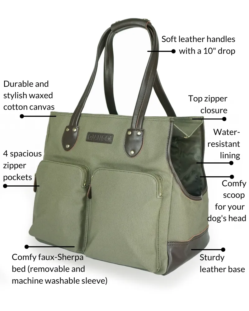 DjangoTote™ Waxed Canvas Dog Carrier Bag and Pet Travel Tote