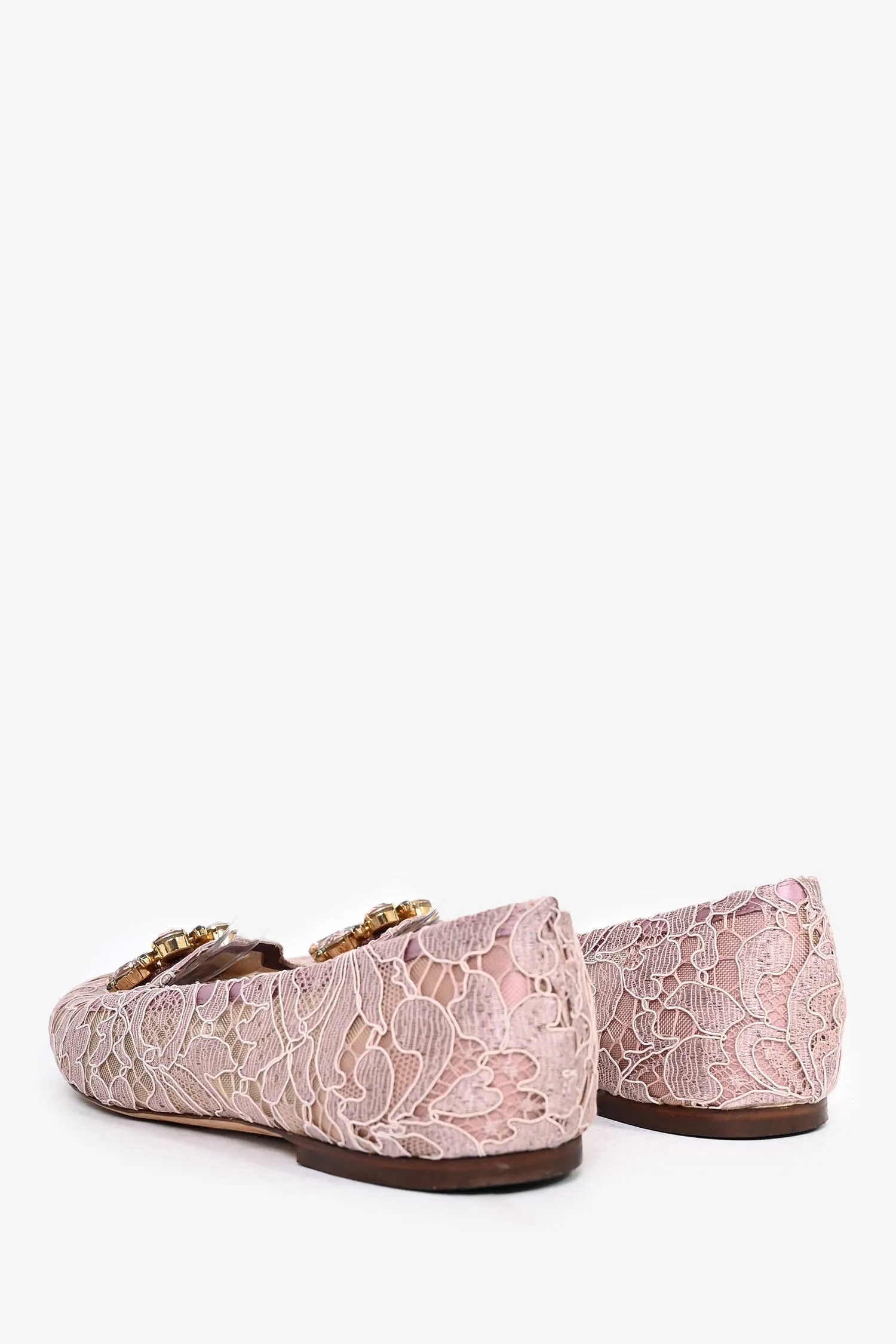 Dolce & Gabbana Purple Lace Flower Crystal Flats Size 41
