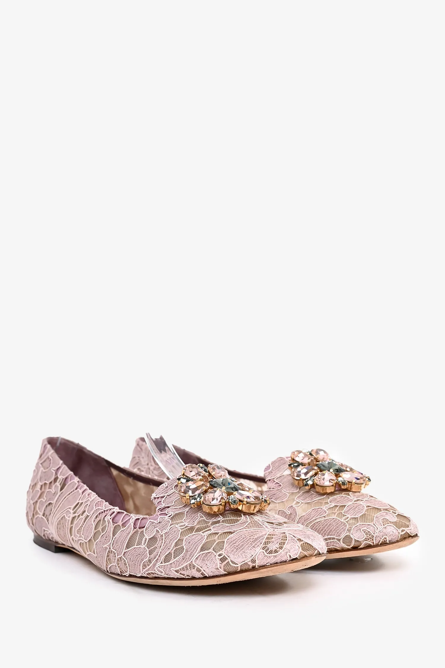 Dolce & Gabbana Purple Lace Flower Crystal Flats Size 41