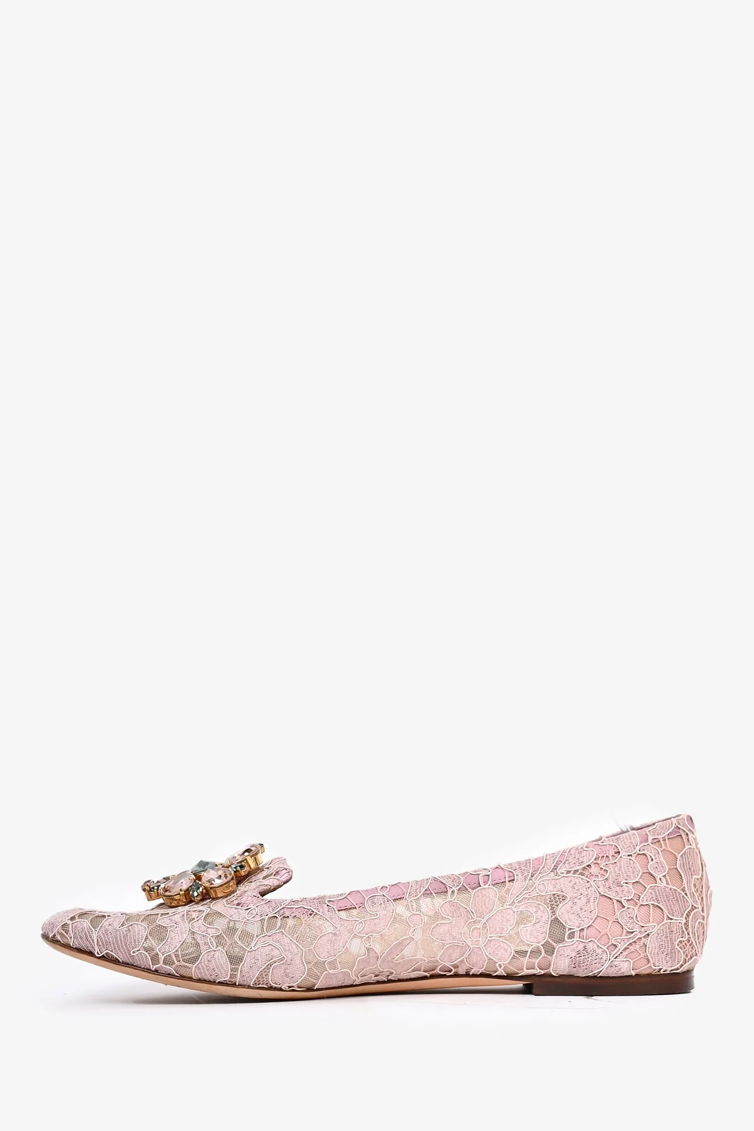 Dolce & Gabbana Purple Lace Flower Crystal Flats Size 41