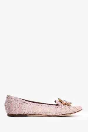 Dolce & Gabbana Purple Lace Flower Crystal Flats Size 41