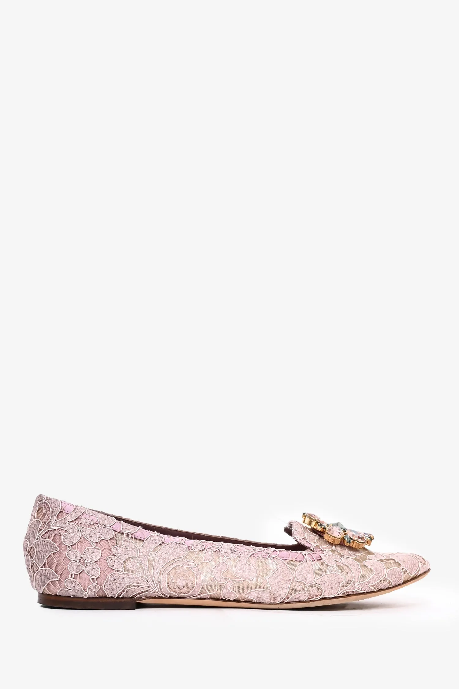 Dolce & Gabbana Purple Lace Flower Crystal Flats Size 41
