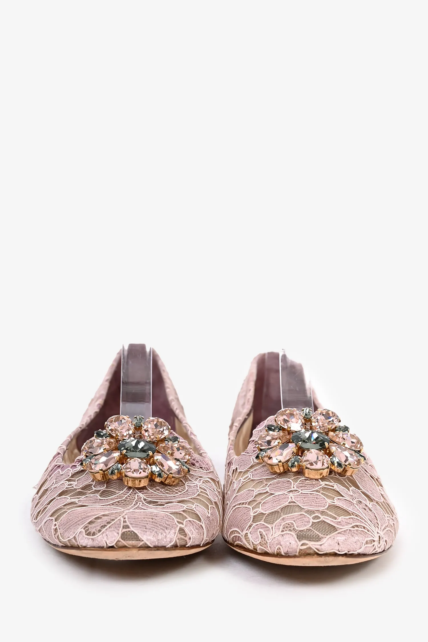 Dolce & Gabbana Purple Lace Flower Crystal Flats Size 41