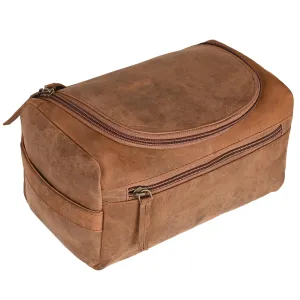 ELIZO Premium REAL Leather Toiletry Bag for Men Dopp Kitt Hanging Mens Toiletry Large TSA Toiletries Bag Shaving Grooming Bag Organizer Saddle