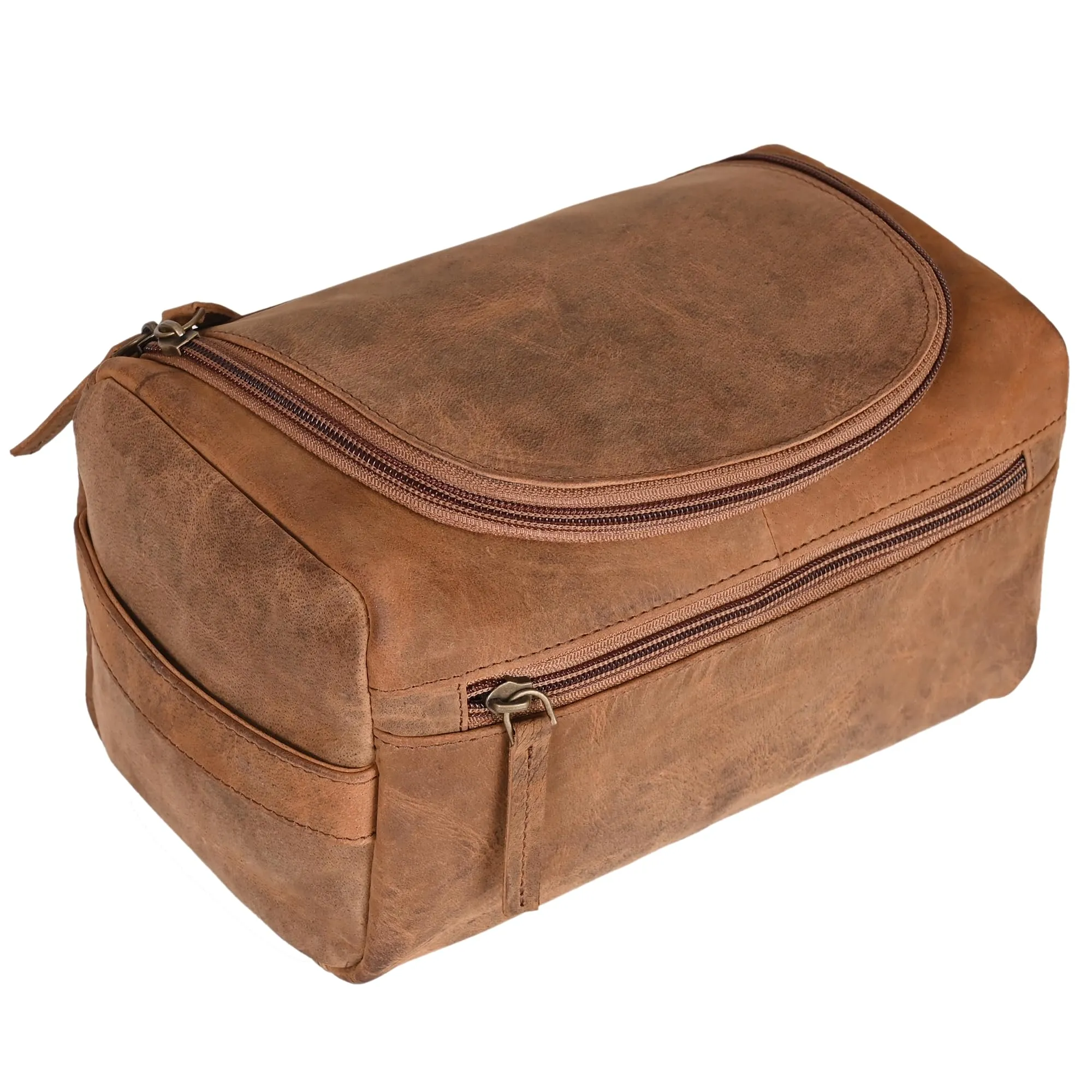 ELIZO Premium REAL Leather Toiletry Bag for Men Dopp Kitt Hanging Mens Toiletry Large TSA Toiletries Bag Shaving Grooming Bag Organizer Saddle
