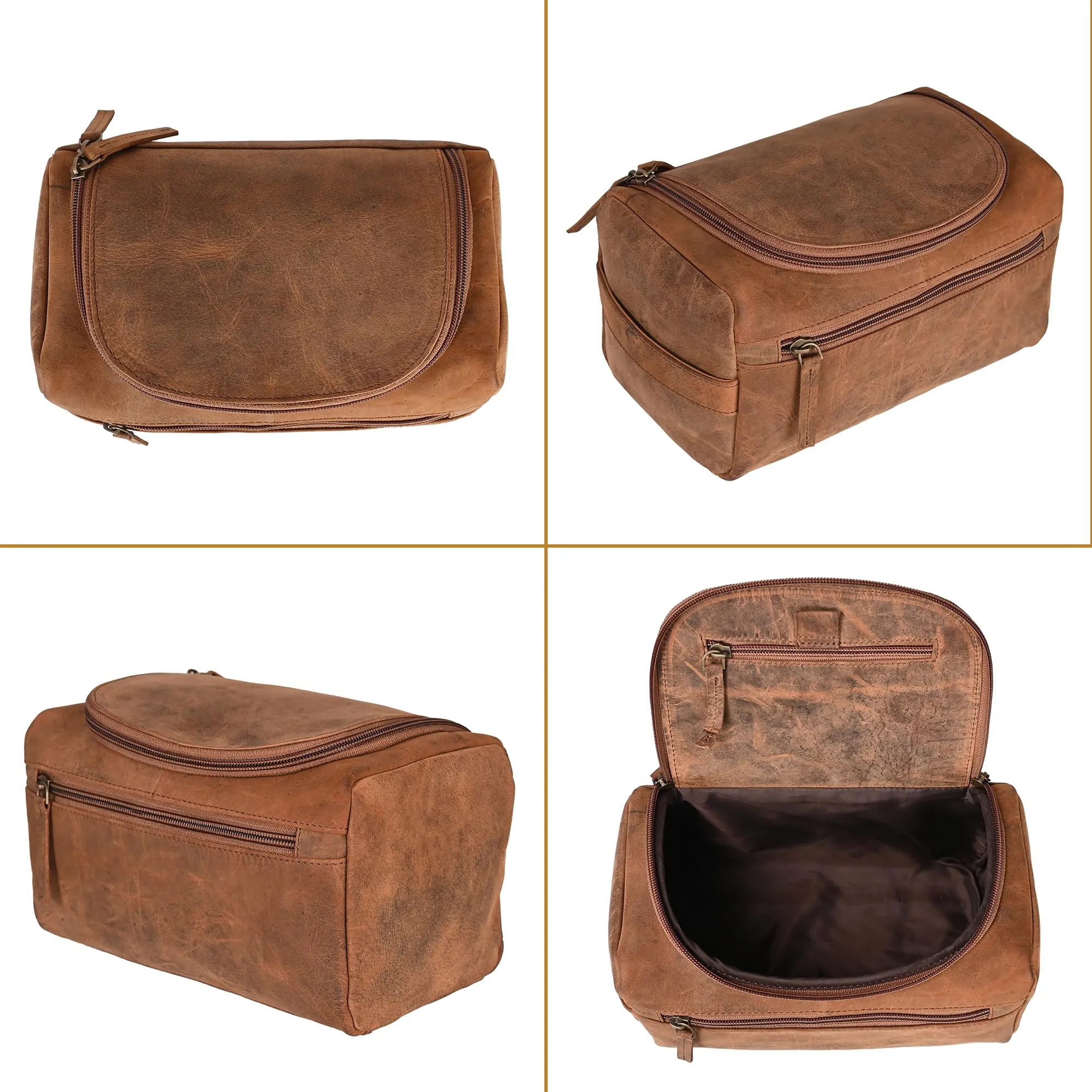 ELIZO Premium REAL Leather Toiletry Bag for Men Dopp Kitt Hanging Mens Toiletry Large TSA Toiletries Bag Shaving Grooming Bag Organizer Saddle