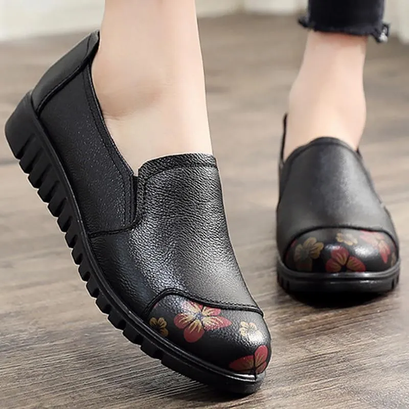 Genuine leather shoes women big size 4.5-9 round toe designer flat shoes