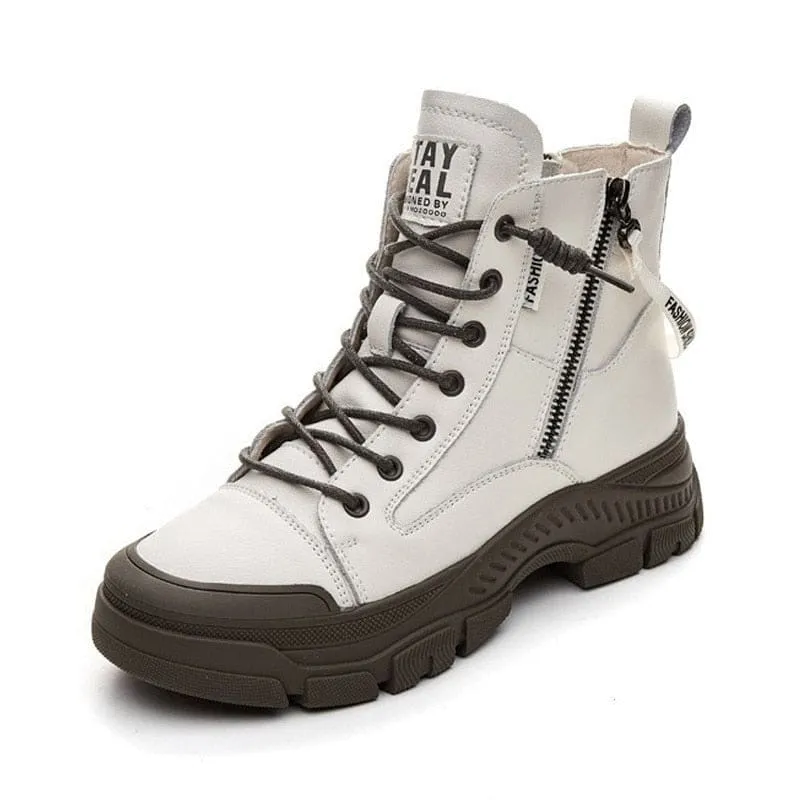 Genuine Leather Thick Sole Women Ankle Boots