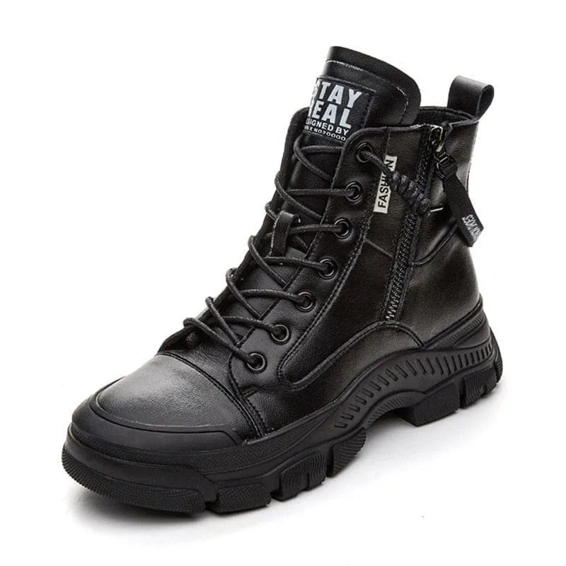 Genuine Leather Thick Sole Women Ankle Boots