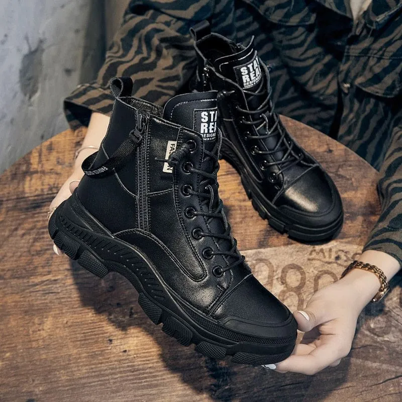 Genuine Leather Thick Sole Women Ankle Boots