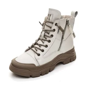 Genuine Leather Thick Sole Women Ankle Boots