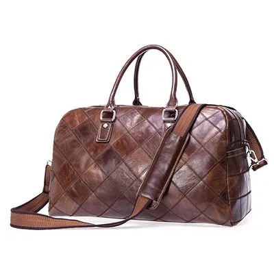 Genuine Leather Travel Bag Men Vintage Duffel Bag Patchwork Cow Leather Handbag Carry On Luggage