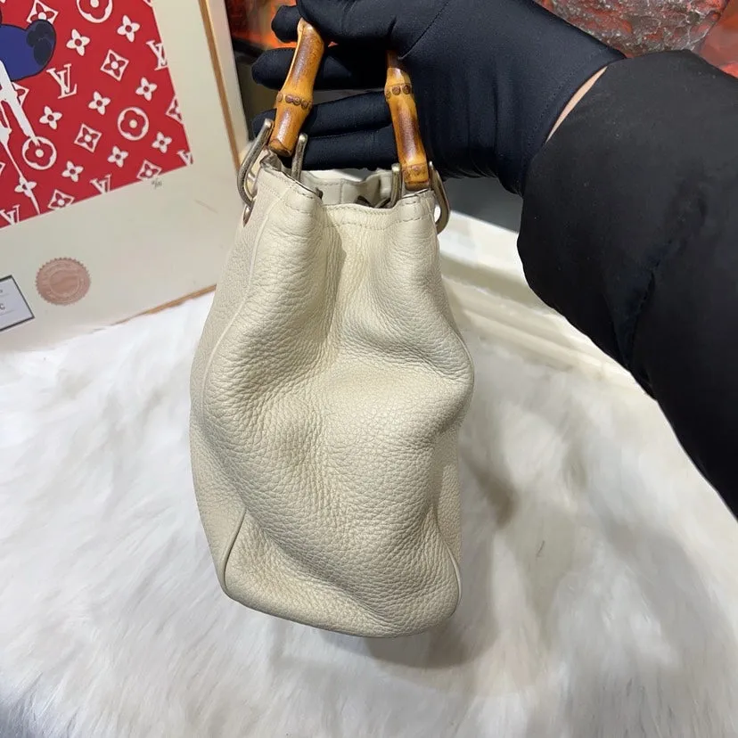 Gucci Bamboo Top Handle Bag in Cream Leather