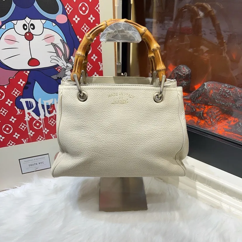 Gucci Bamboo Top Handle Bag in Cream Leather