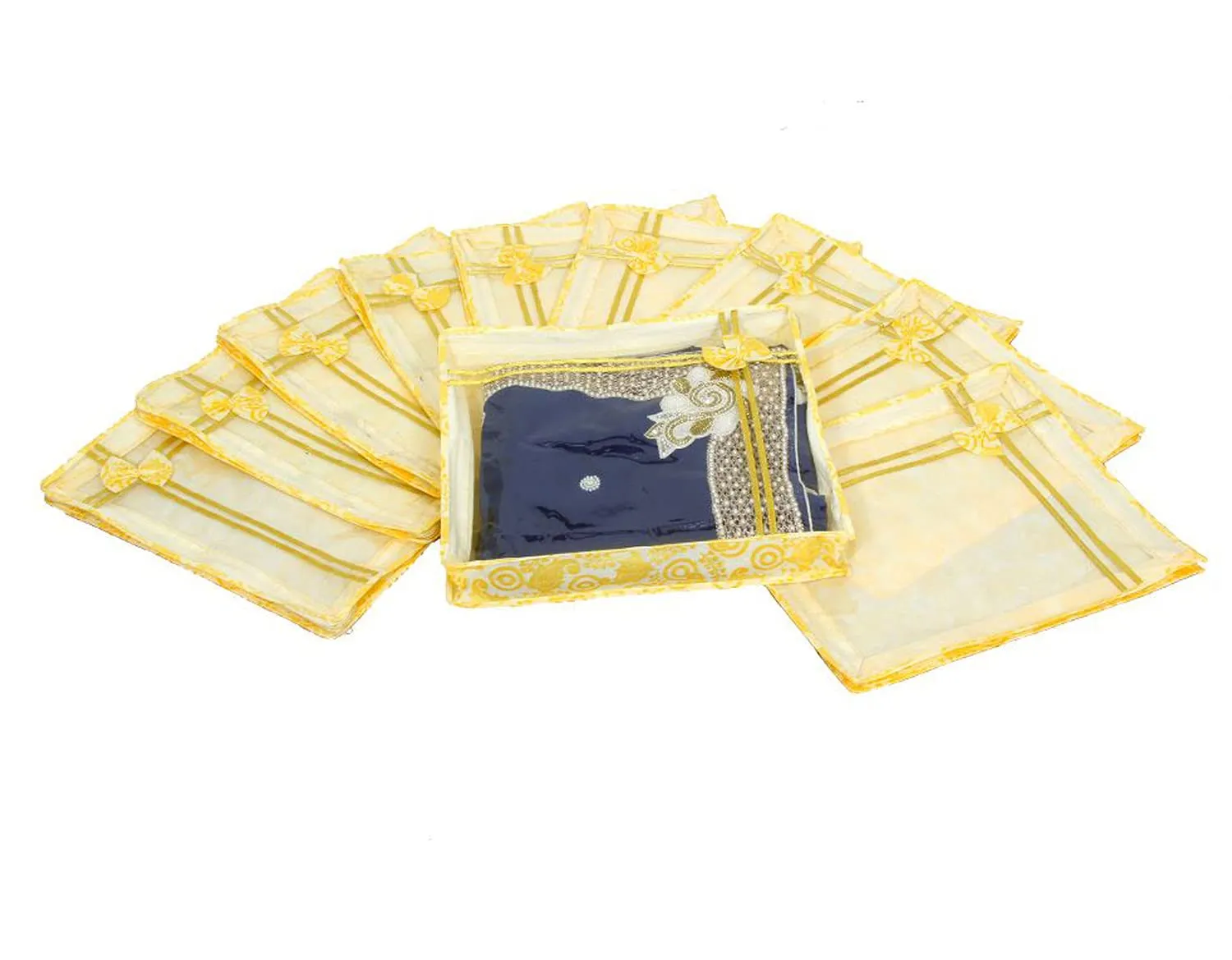 Heart Home Carry Design 3" inch Tranasparent Non Woven Single Saree Cover- Pack of 2 (Gold)-HS_38_HEARTH21582