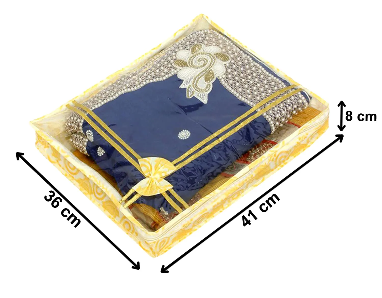 Heart Home Carry Design 3" inch Tranasparent Non Woven Single Saree Cover- Pack of 2 (Gold)-HS_38_HEARTH21582